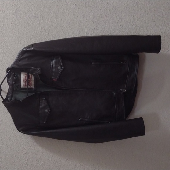 Levi's Black Faux Leather Bomber Jacket Men's Size Small - Picture 1 of 5